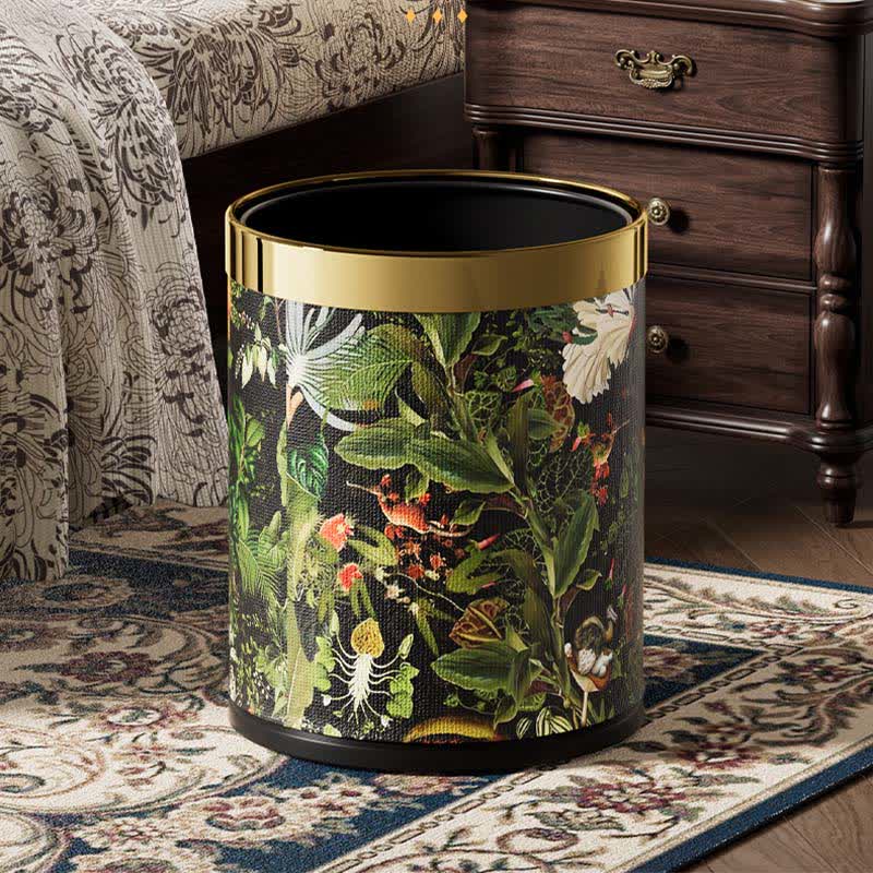 Tropical Jungle Leather Trash Bin