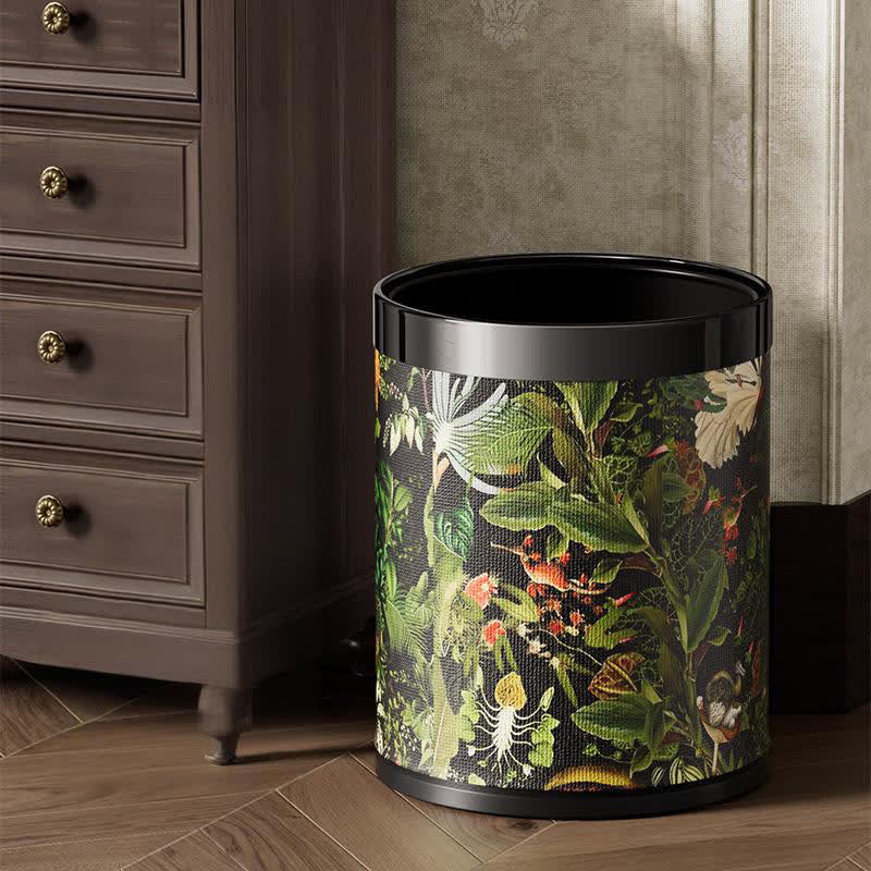 Tropical Jungle Leather Trash Bin