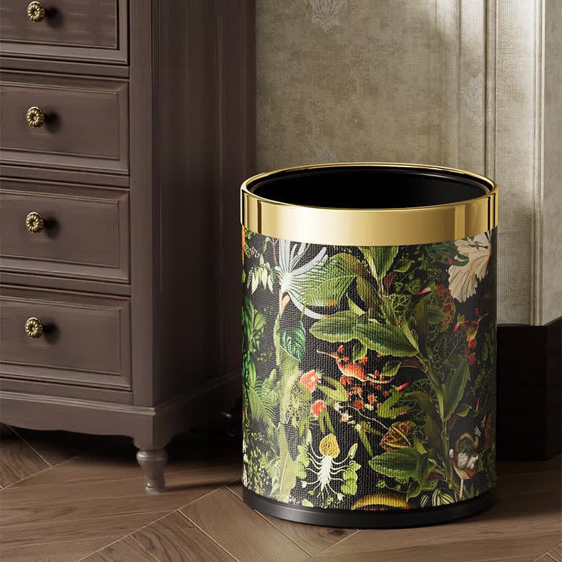 Tropical Jungle Leather Trash Bin