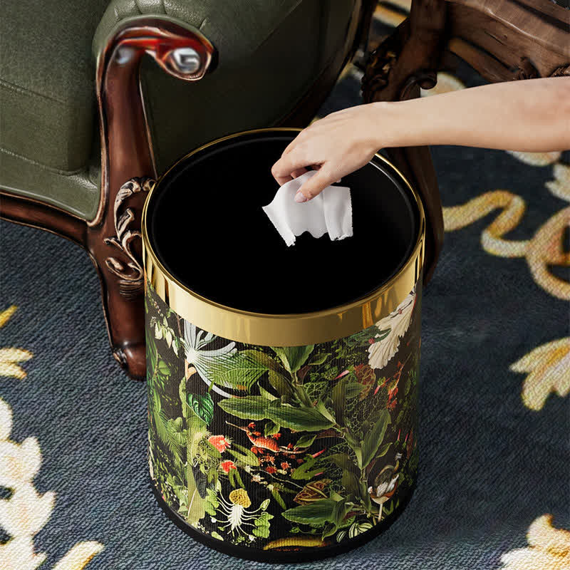 Tropical Jungle Leather Trash Bin