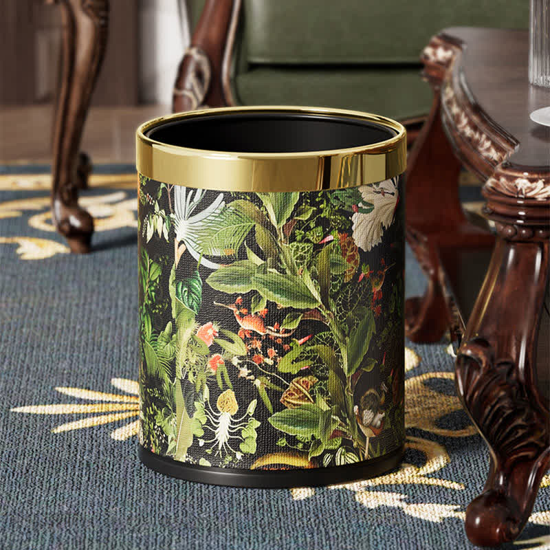 Tropical Jungle Leather Trash Bin