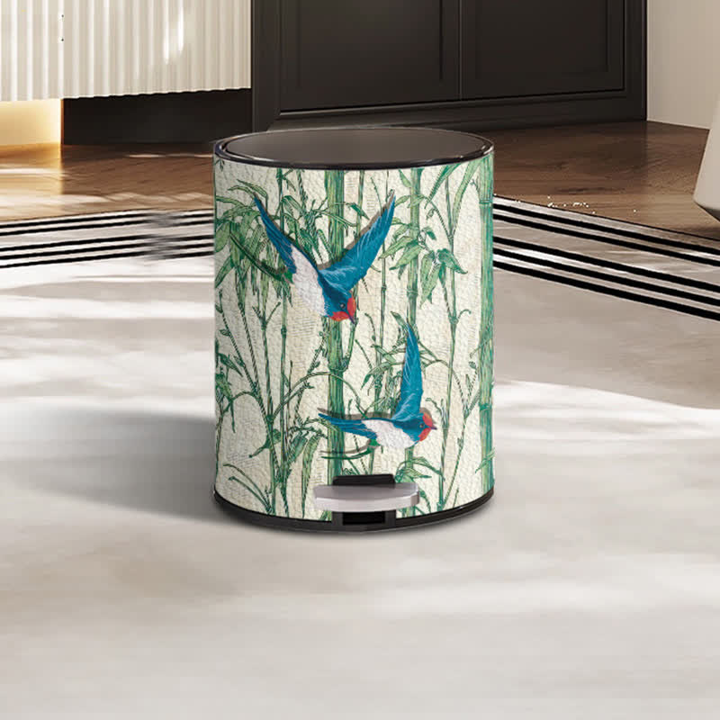 Rural Bamboo Bird Stainless Steel Trash Can
