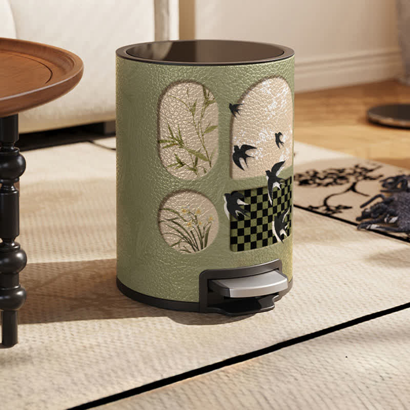 Durable Stainless Steel Leather Rural Trash Can