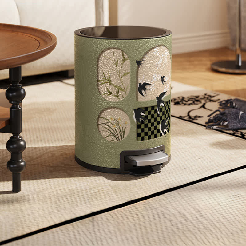 Durable Stainless Steel Leather Rural Trash Can