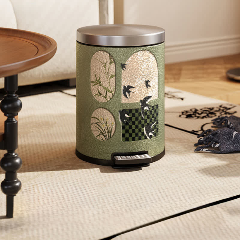 Durable Stainless Steel Leather Rural Trash Can
