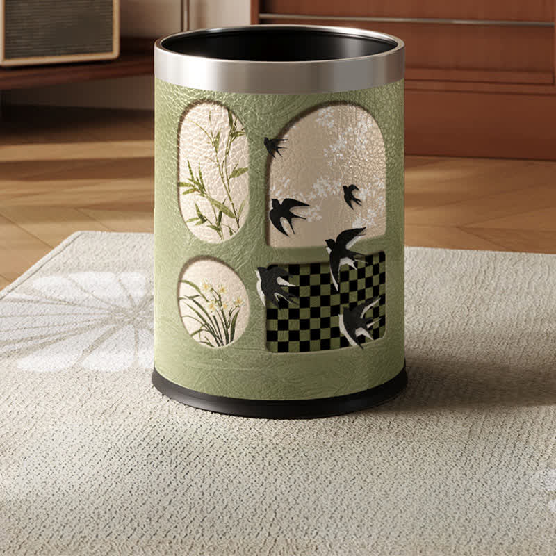 Durable Stainless Steel Leather Rural Trash Can