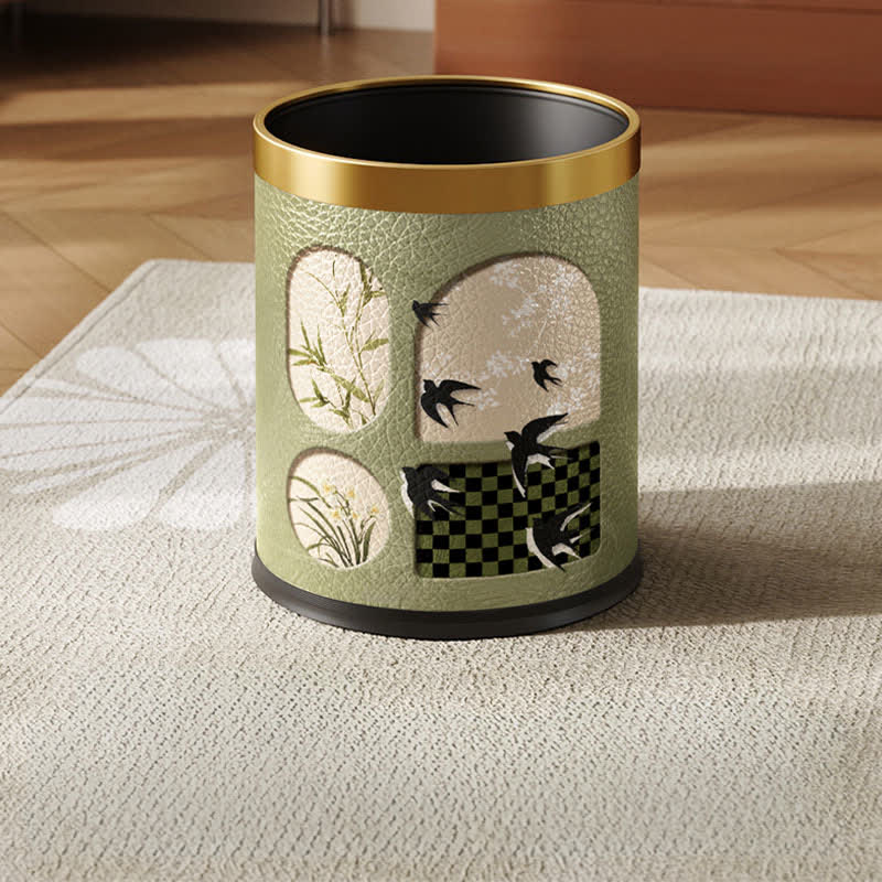 Durable Stainless Steel Leather Rural Trash Can