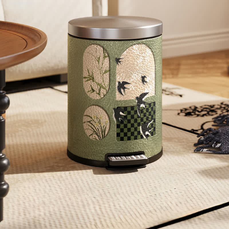 Durable Stainless Steel Leather Rural Trash Can