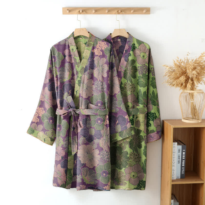 Peach Blossom Cotton Gauze Kimono Robe