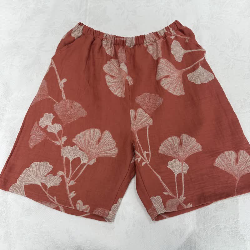 Ginkgo Leaf Jacquard Cotton Pajama Shorts
