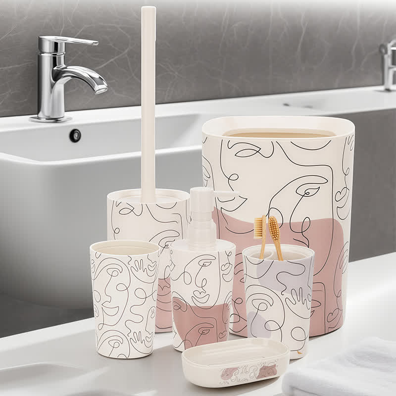 Abstract Face Bathroom Accessory Set(6PCS)