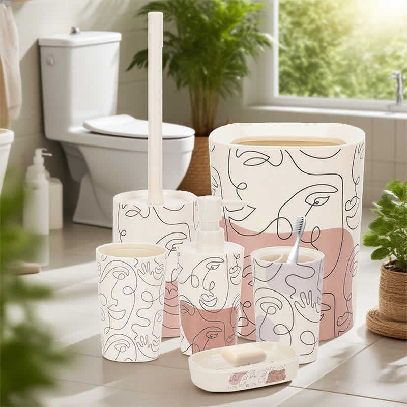 Abstract Face Bathroom Accessory Set(6PCS)