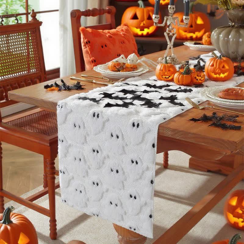 Halloween Plush Ghost Embroidered Table Runner
