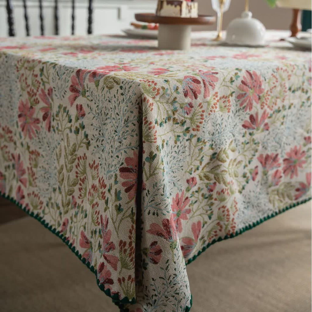 Vintage Pink Lily Jacquard Tablecloth