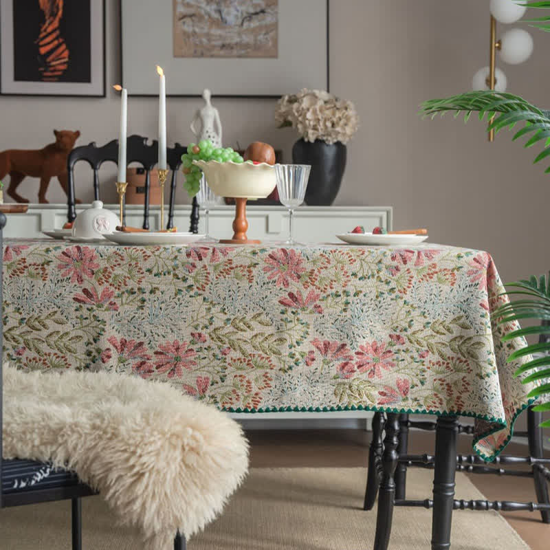 Vintage Pink Lily Jacquard Tablecloth