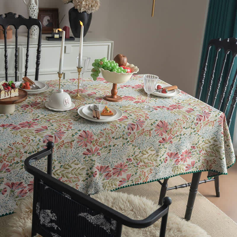 Vintage Pink Lily Jacquard Tablecloth