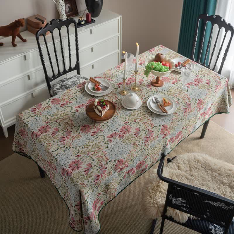 Vintage Pink Lily Jacquard Tablecloth