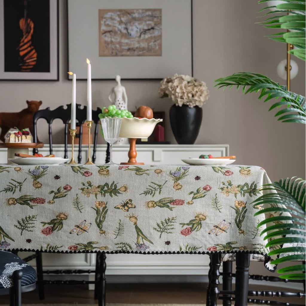 Vintage Butterfly Daffodils Jacquard Tablecloth