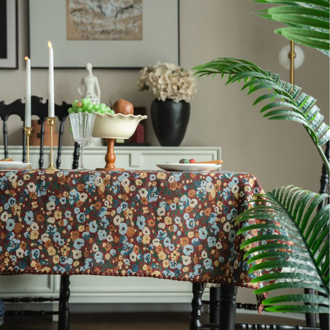 Retro Floral Blooming Jacquard Tablecloth