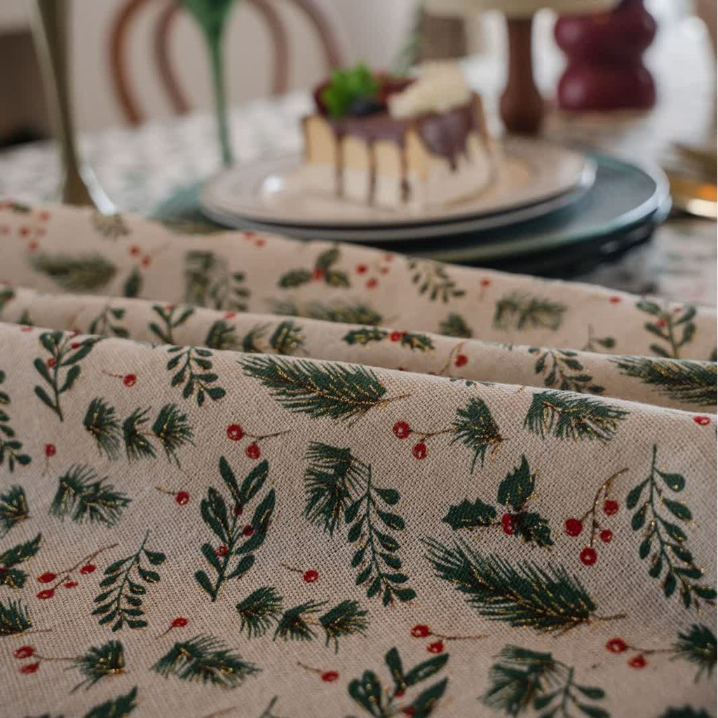Christmas Pine Needle Berry Print Tablecloth