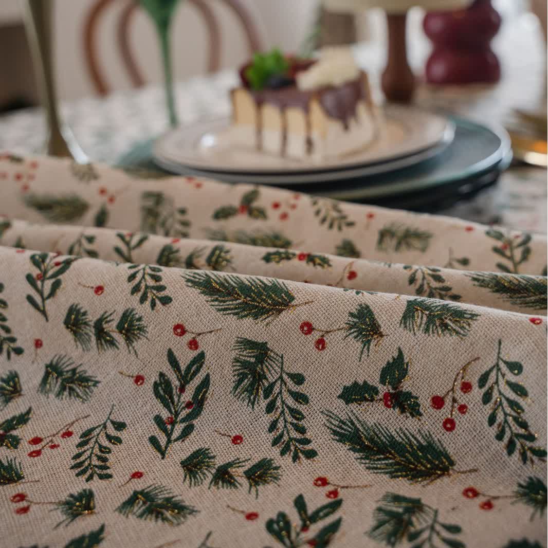 Christmas Pine Needle Berry Print Tablecloth