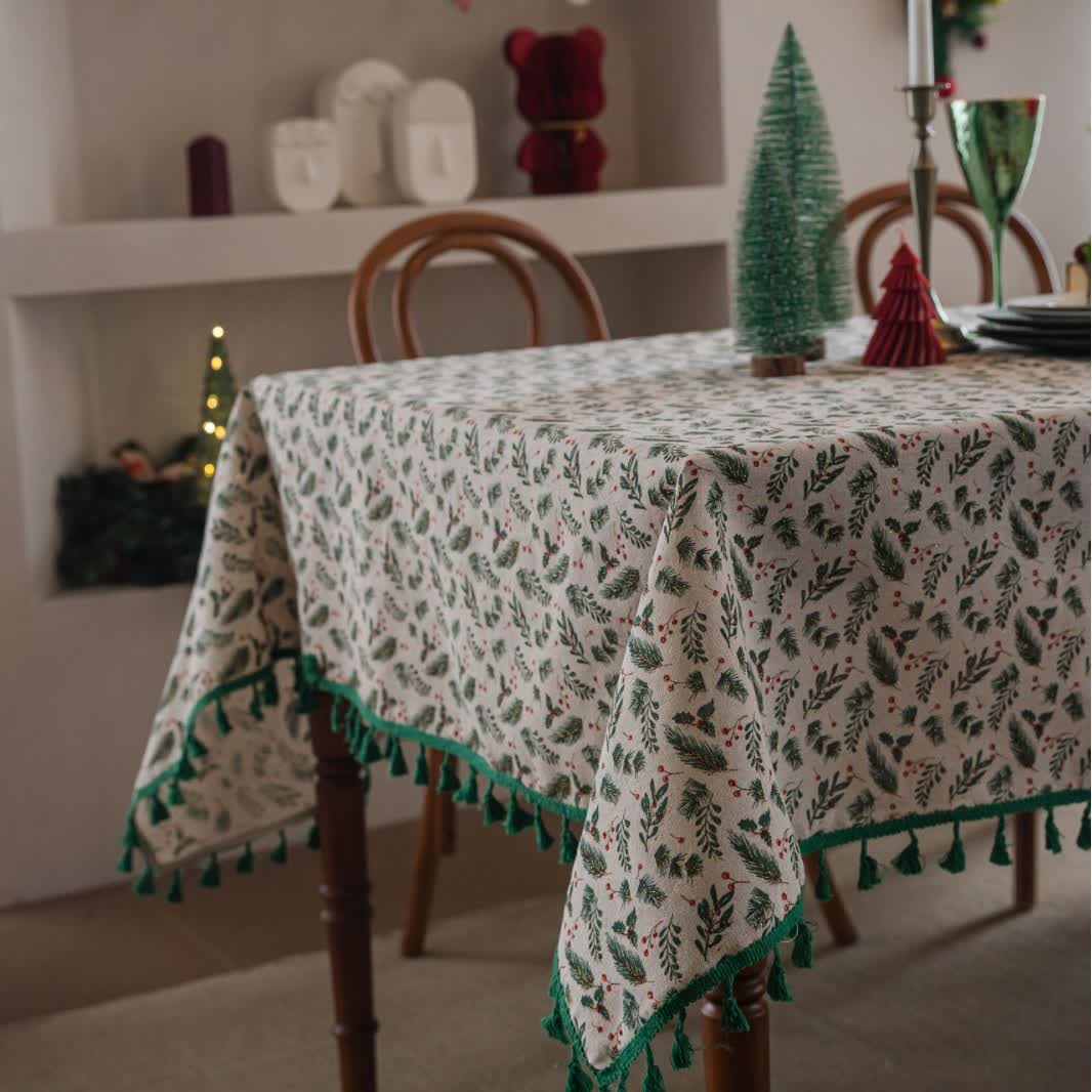 Christmas Pine Needle Berry Print Tablecloth