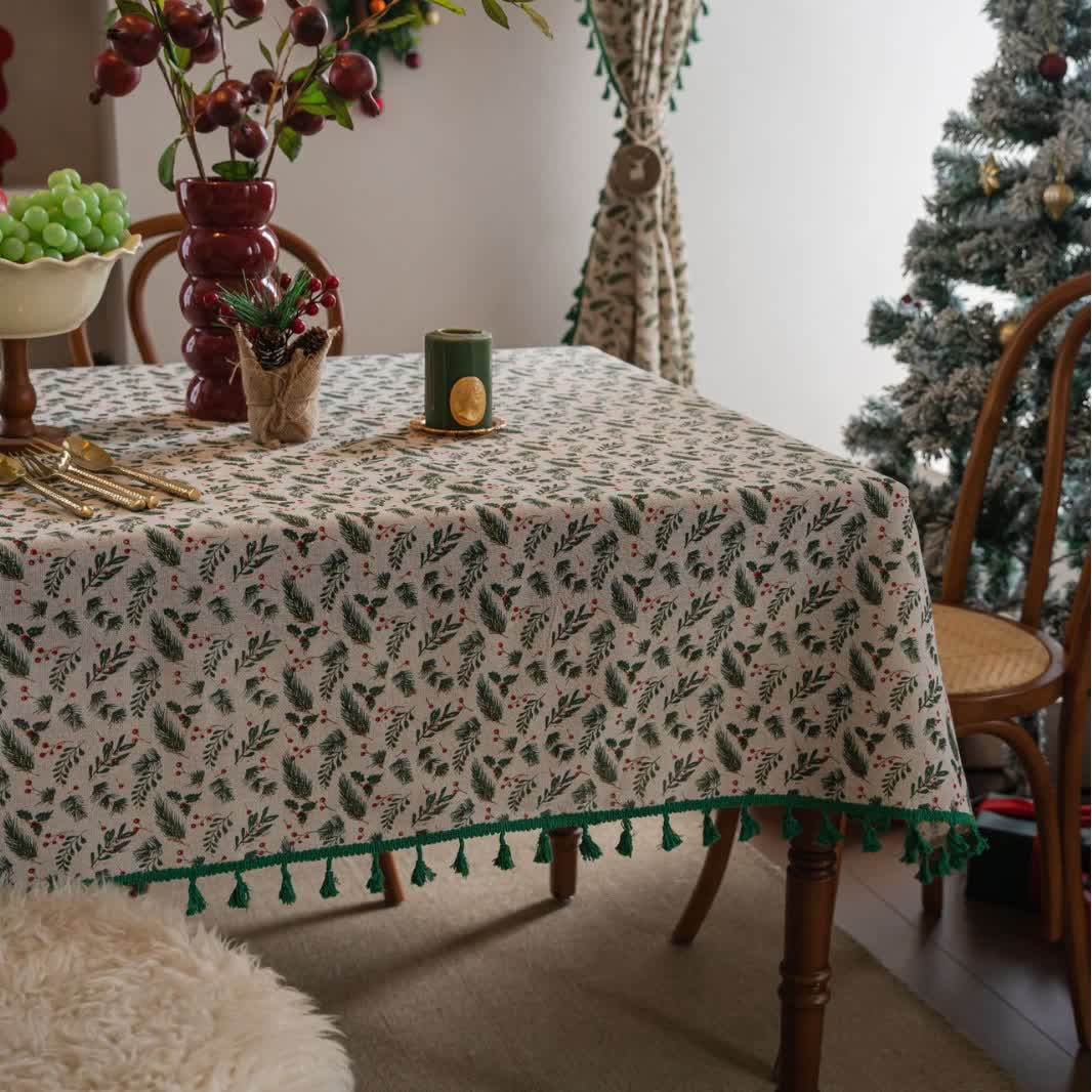 Christmas Pine Needle Berry Print Tablecloth