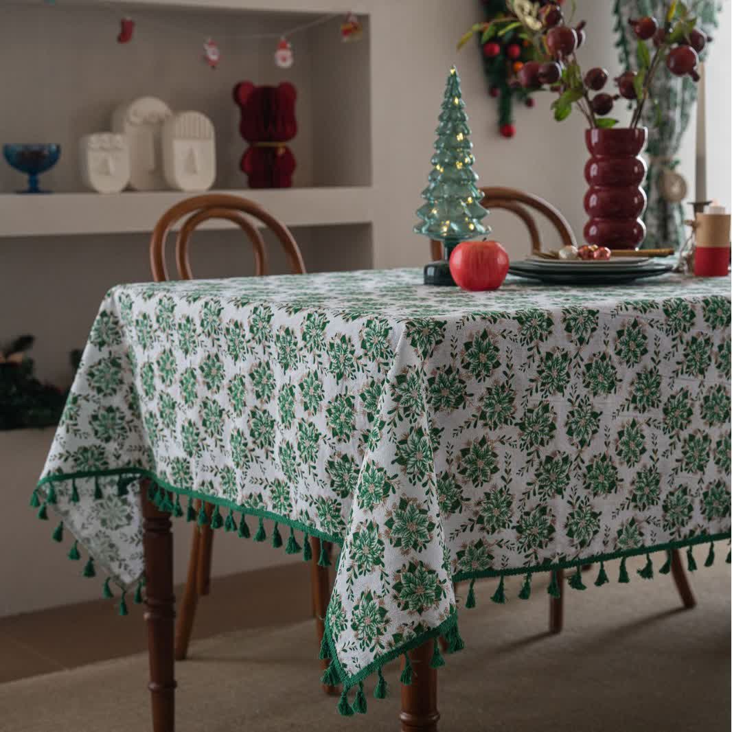 Christmas Floral Edelweiss Print Tablecloth