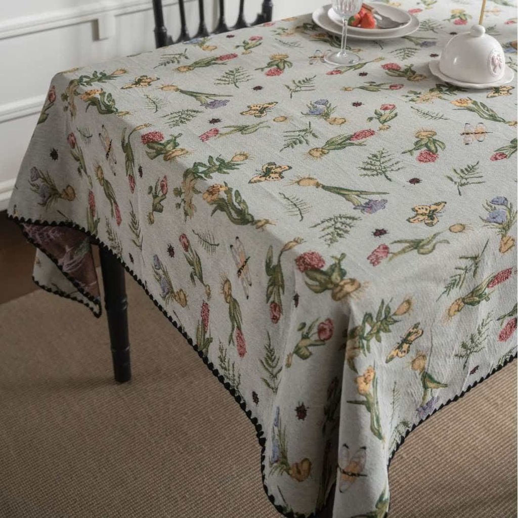 Vintage Butterfly Daffodils Jacquard Tablecloth