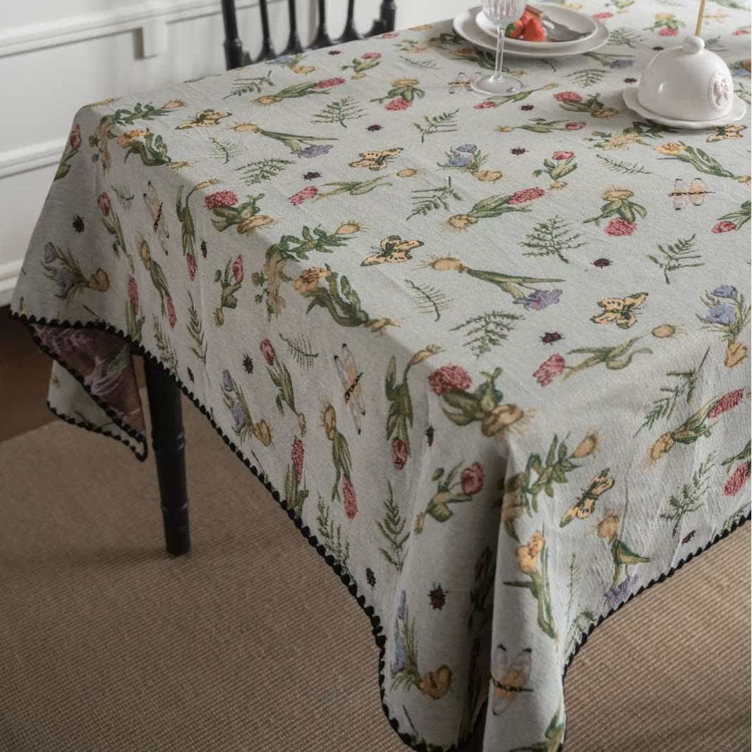 Vintage Butterfly Daffodils Jacquard Tablecloth