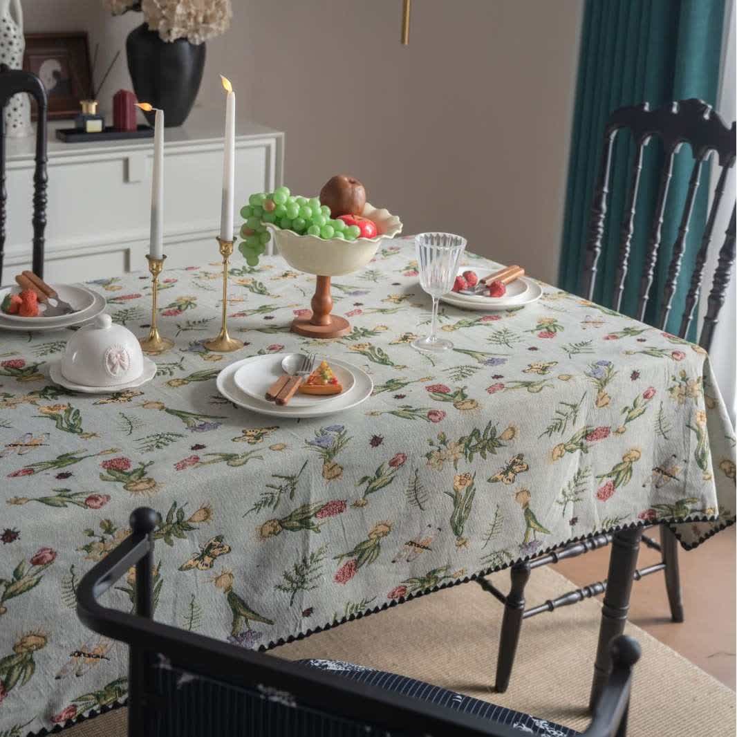 Vintage Butterfly Daffodils Jacquard Tablecloth