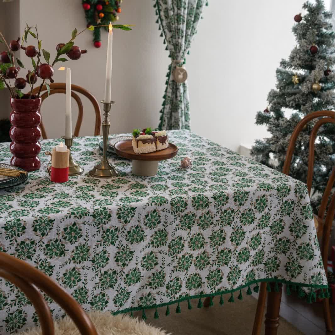Christmas Floral Edelweiss Print Tablecloth
