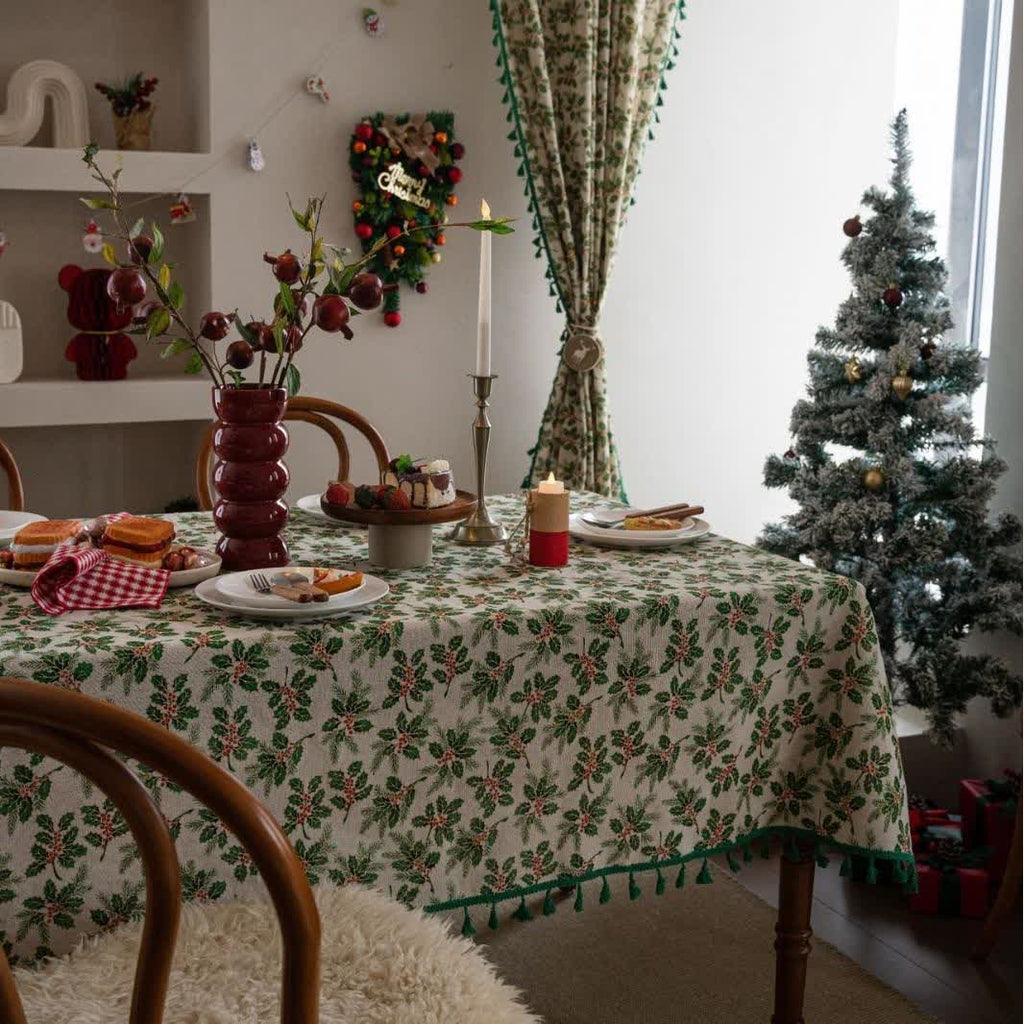 Christmas Holly Leaf Print Tablecloth