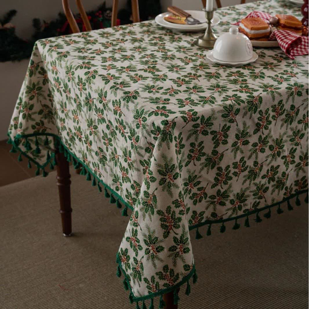 Christmas Holly Leaf Print Tablecloth