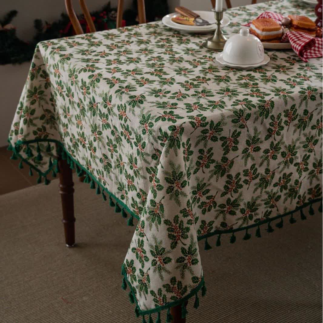 Christmas Holly Leaf Print Tablecloth