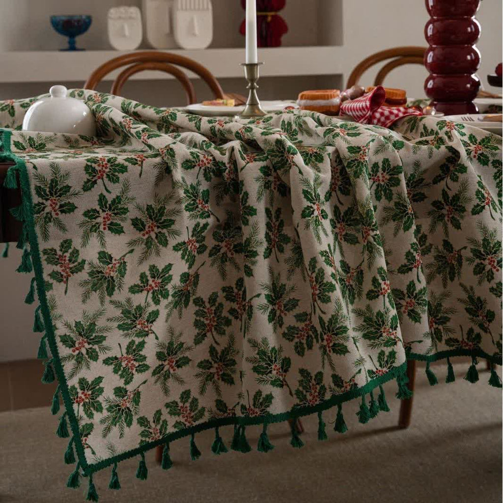 Christmas Holly Leaf Print Tablecloth