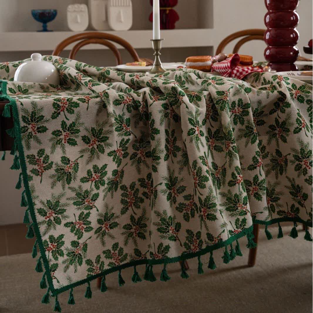 Christmas Holly Leaf Print Tablecloth