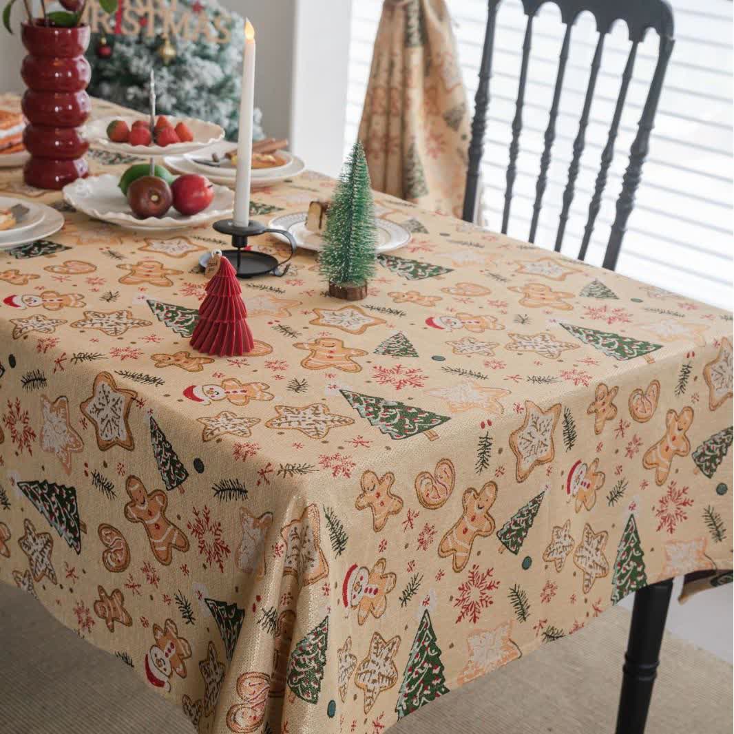 Christmas Tree & Gingerbread Man Holiday Tablecloth