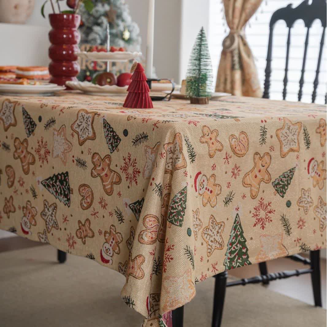 Christmas Tree & Gingerbread Man Holiday Tablecloth