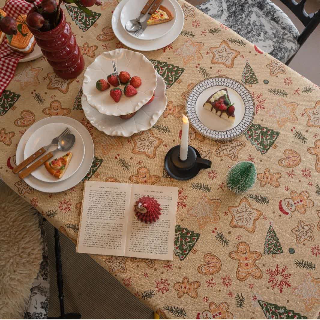 Christmas Tree & Gingerbread Man Holiday Tablecloth