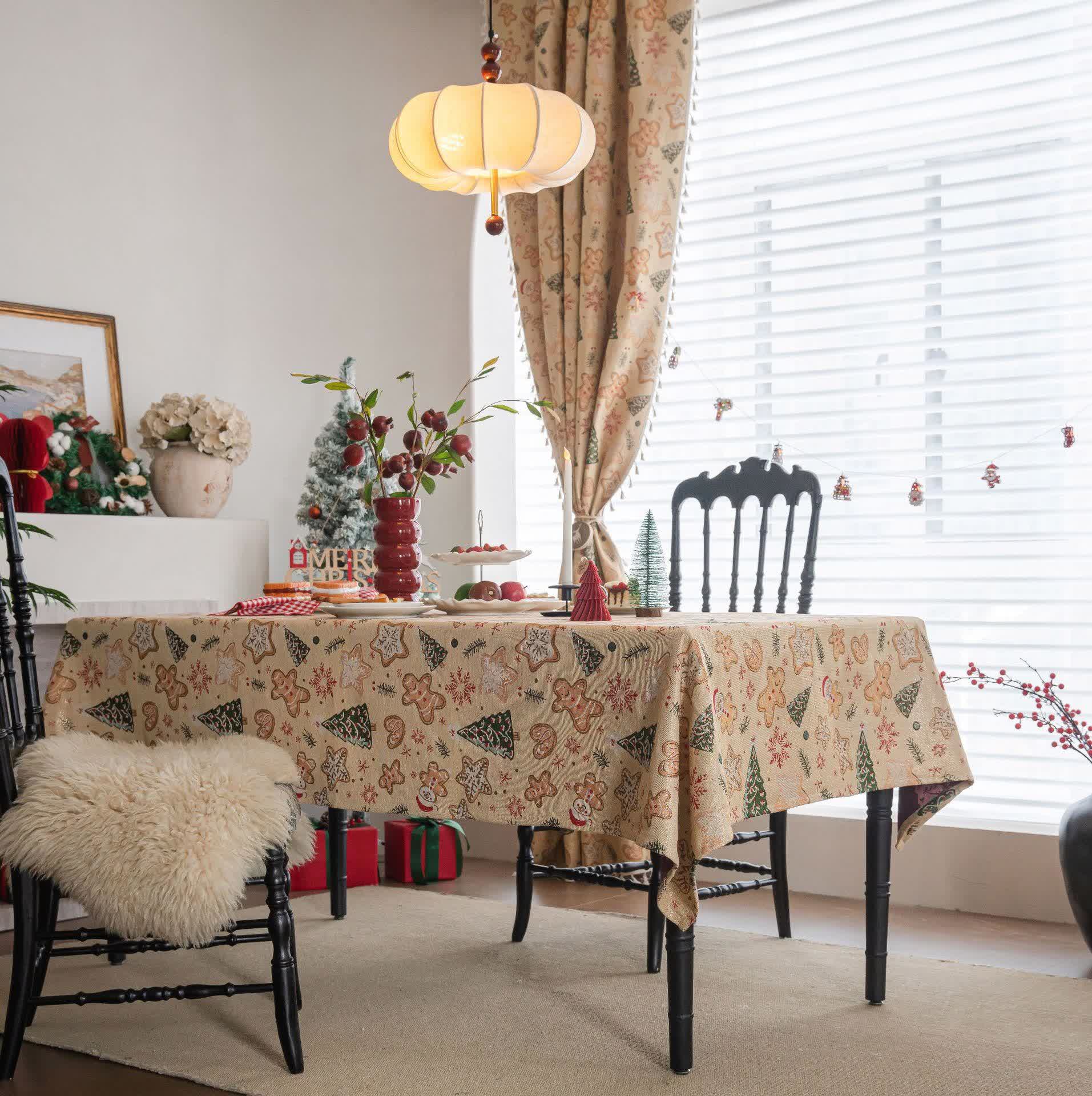 Christmas Tree & Gingerbread Man Holiday Tablecloth
