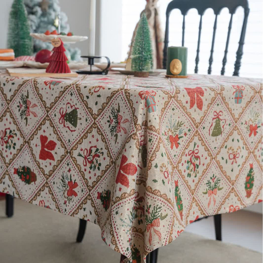 Christmas Tree & Bow Print Holiday Tablecloth