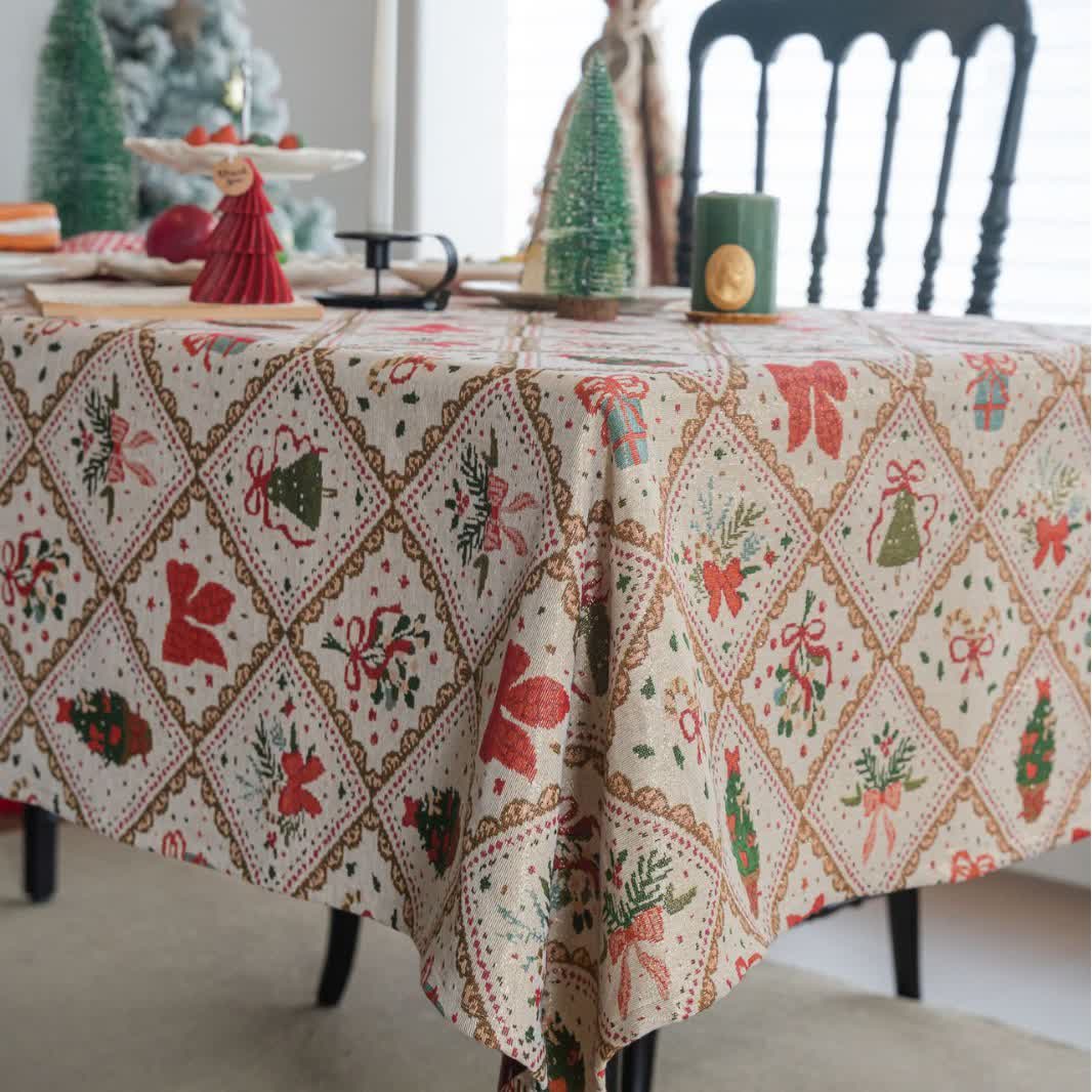 Christmas Tree & Bow Print Holiday Tablecloth