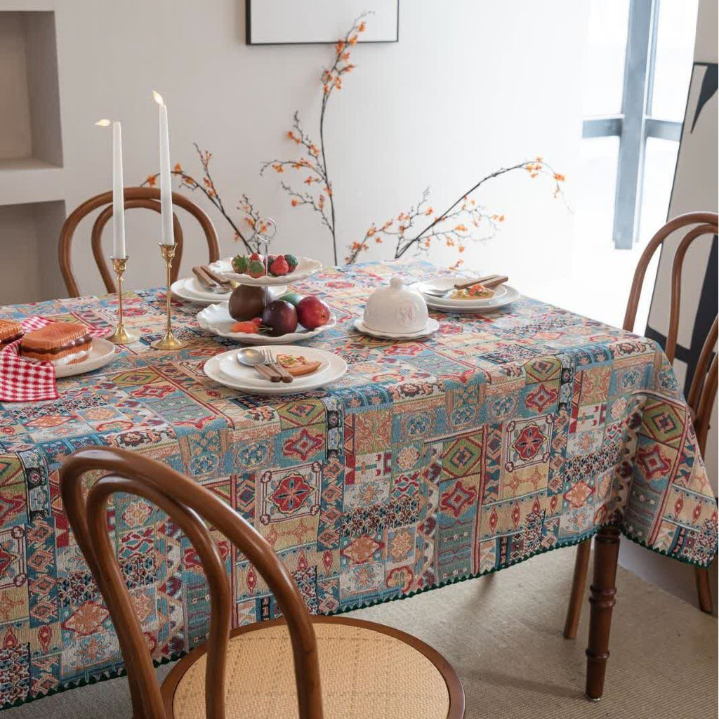 Boho Tribal Motif Jacquard Tablecloth