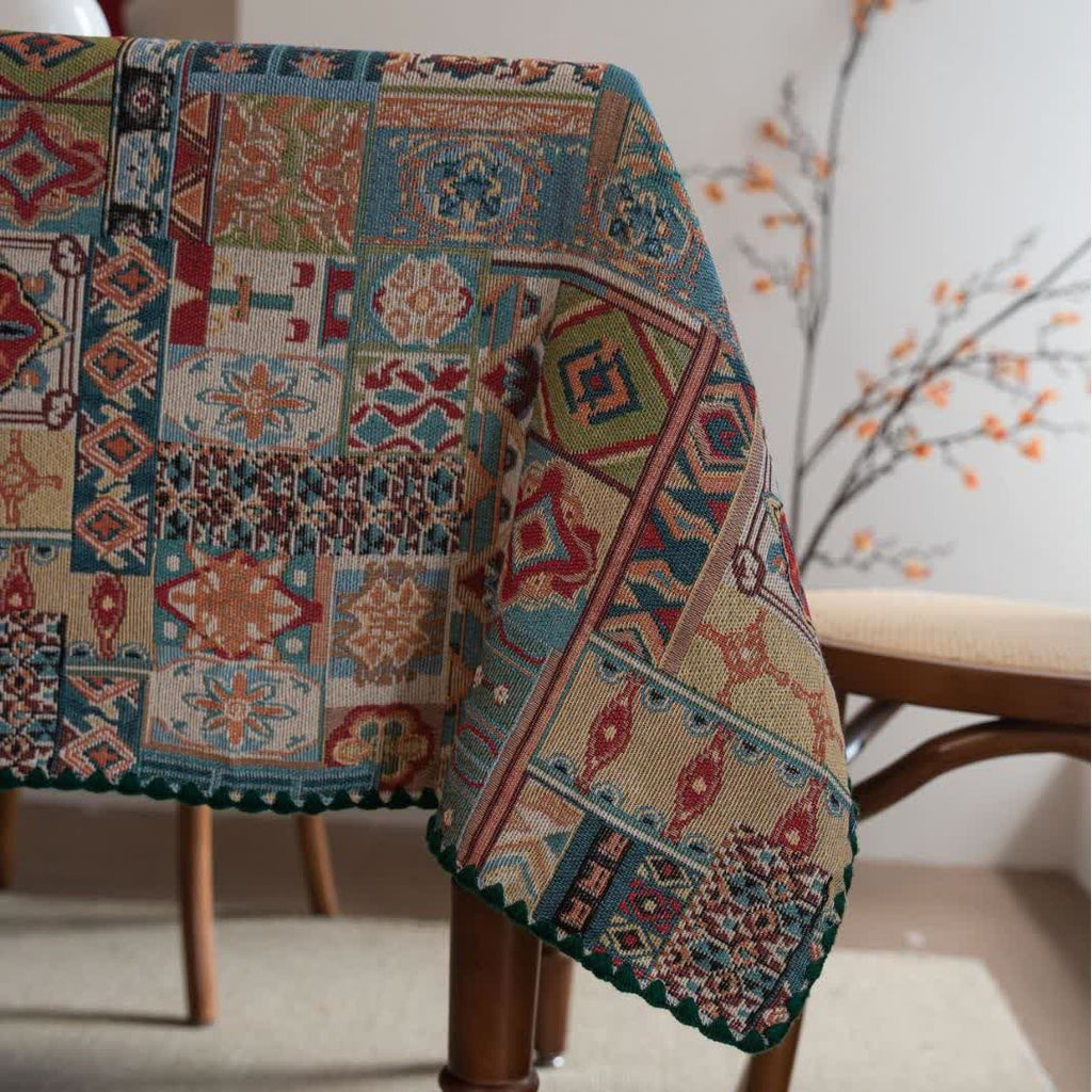 Boho Tribal Motif Jacquard Tablecloth