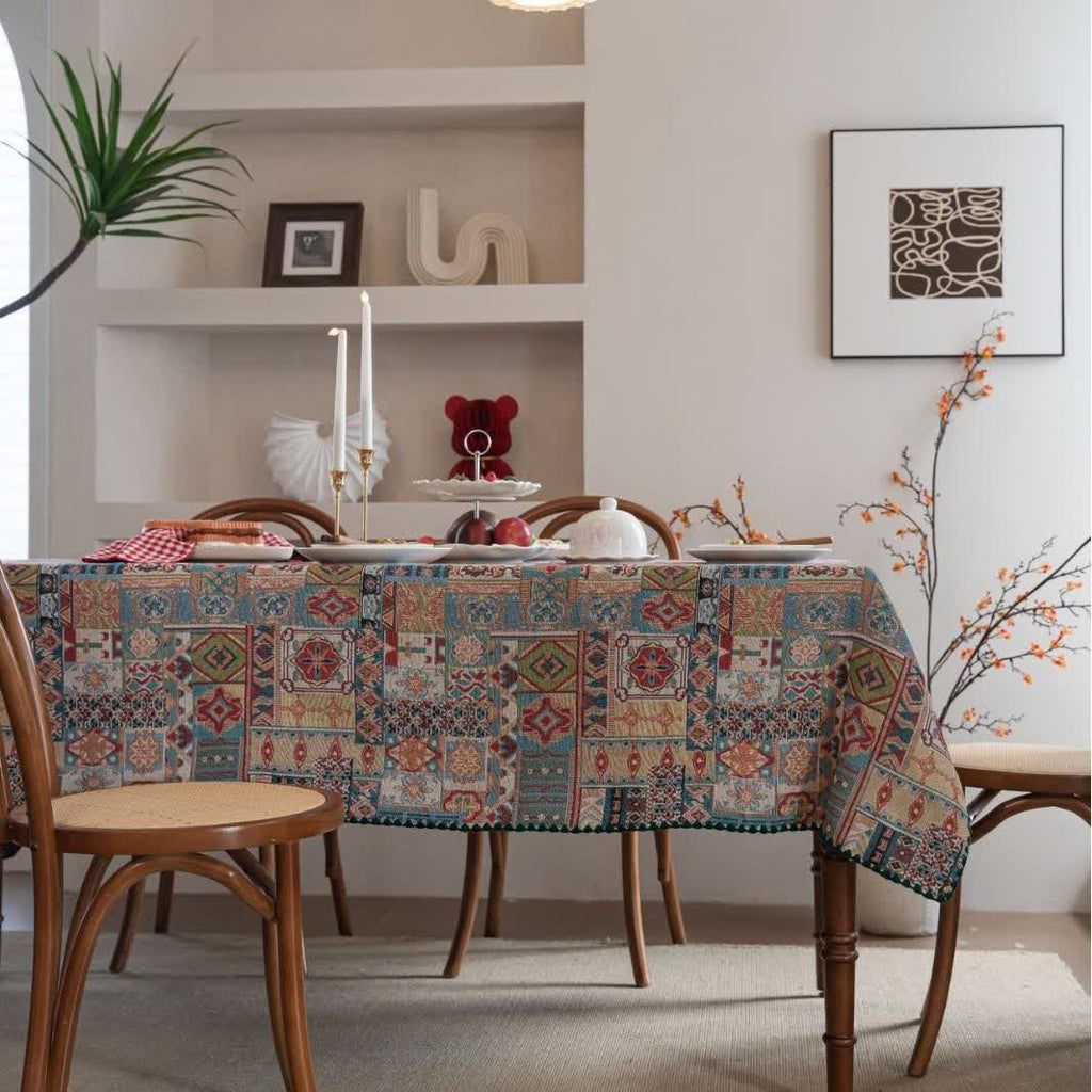 Boho Tribal Motif Jacquard Tablecloth