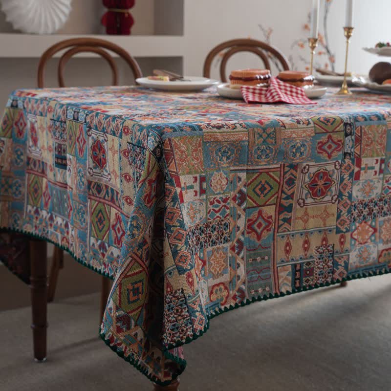 Boho Tribal Motif Jacquard Tablecloth