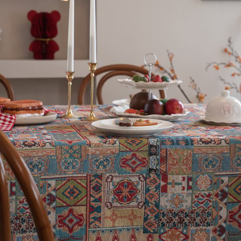 Boho Tribal Motif Jacquard Tablecloth