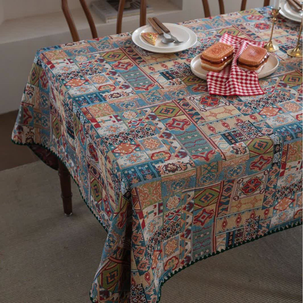 Boho Tribal Motif Jacquard Tablecloth