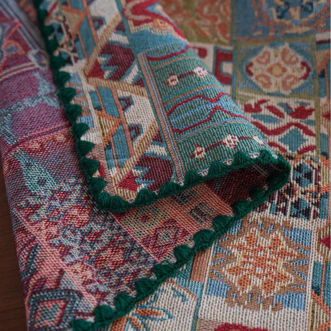 Boho Tribal Motif Jacquard Tablecloth